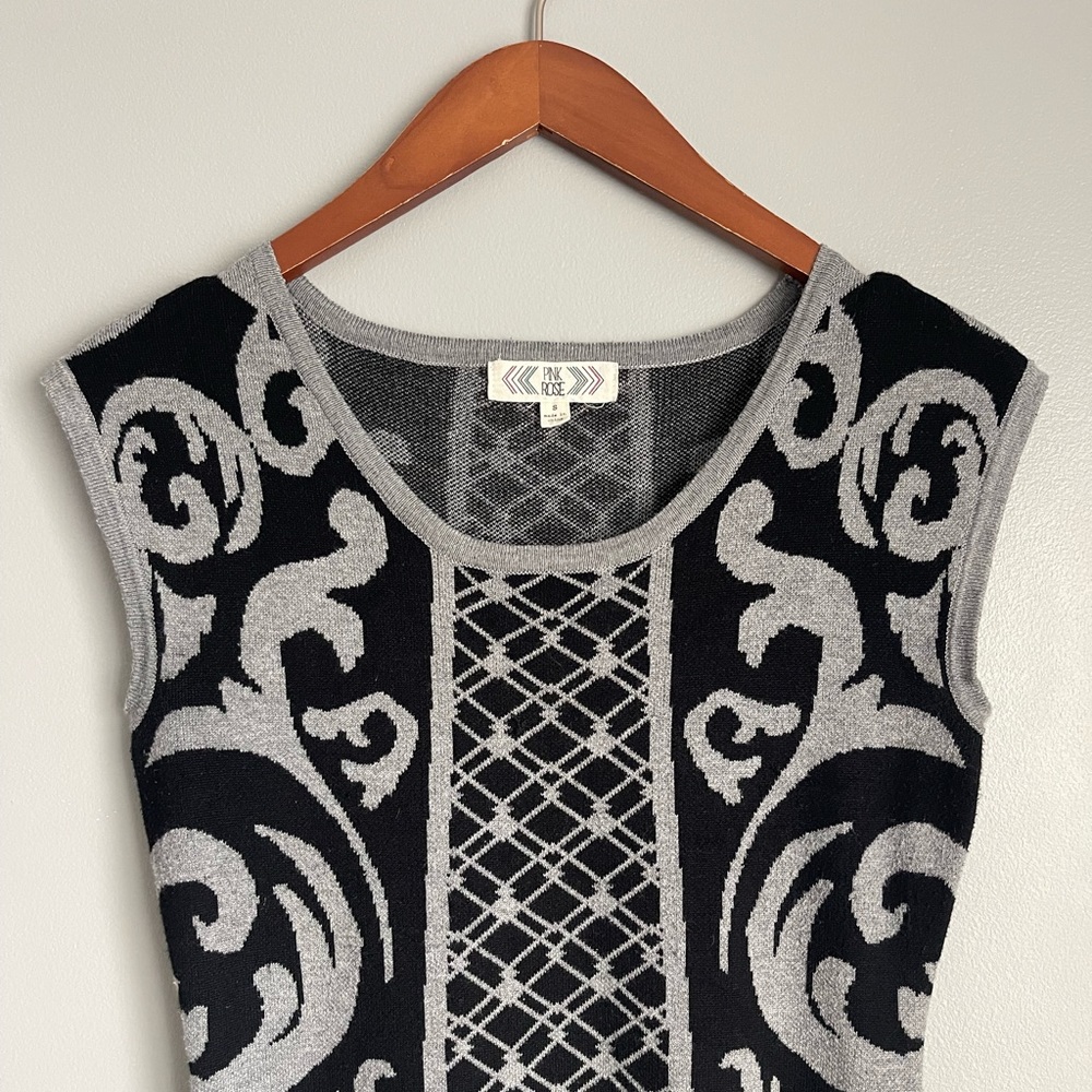 Pink Rose Black & Gray Knit Sweater Sleeveless Dress, size S